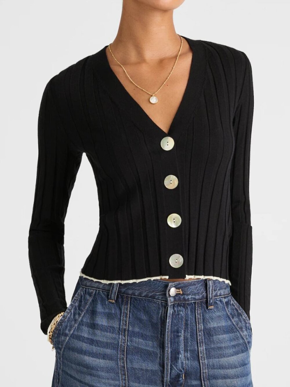 Madewell Tipped Ribbed Slim V-Neck Cardigan Dark Navy Size XXS NWT